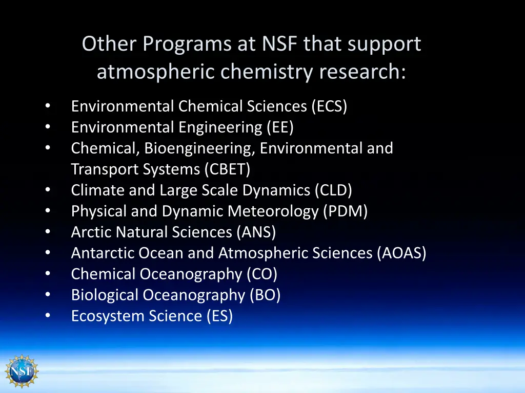 other programs at nsf that support atmospheric