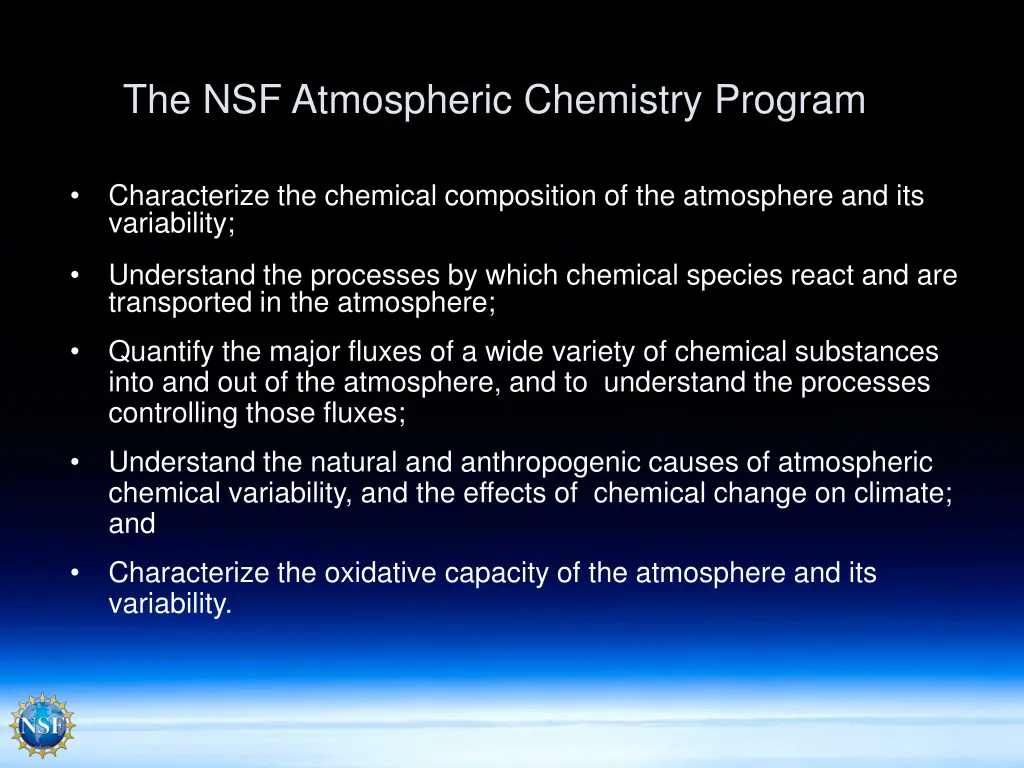 the nsf atmospheric chemistry program