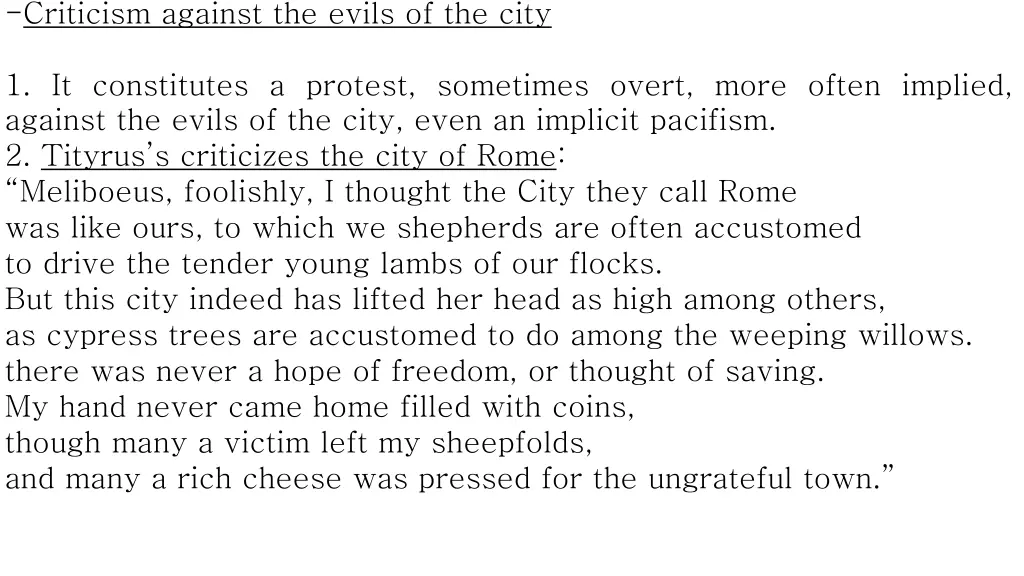 criticism against the evils of the city