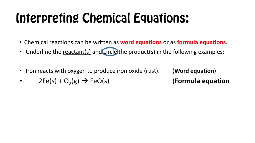 chemical reactions can be written as word