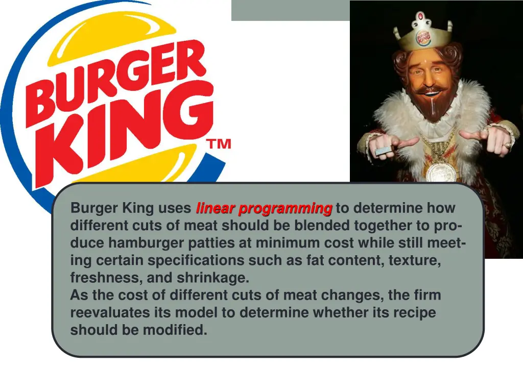 burger king uses linear programming to determine