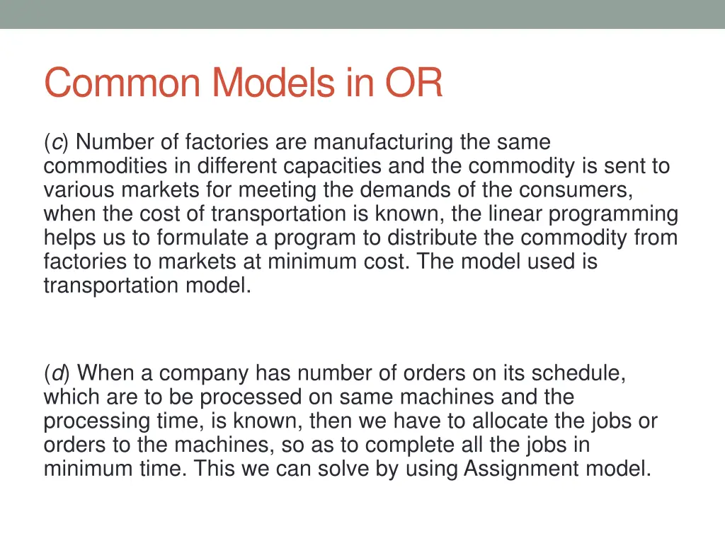 common models in or 1