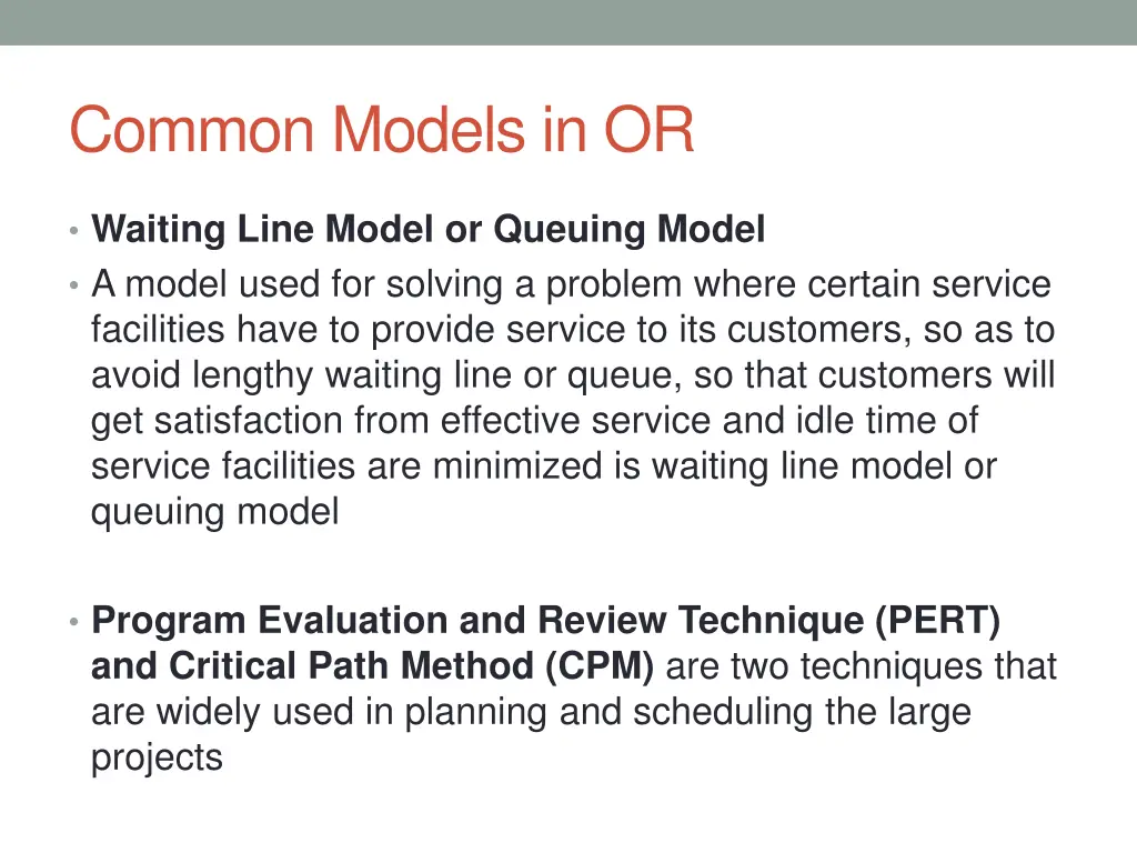 common models in or 3