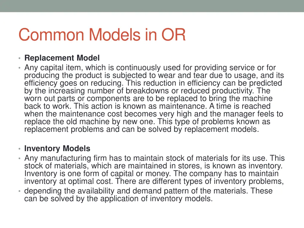 common models in or 4