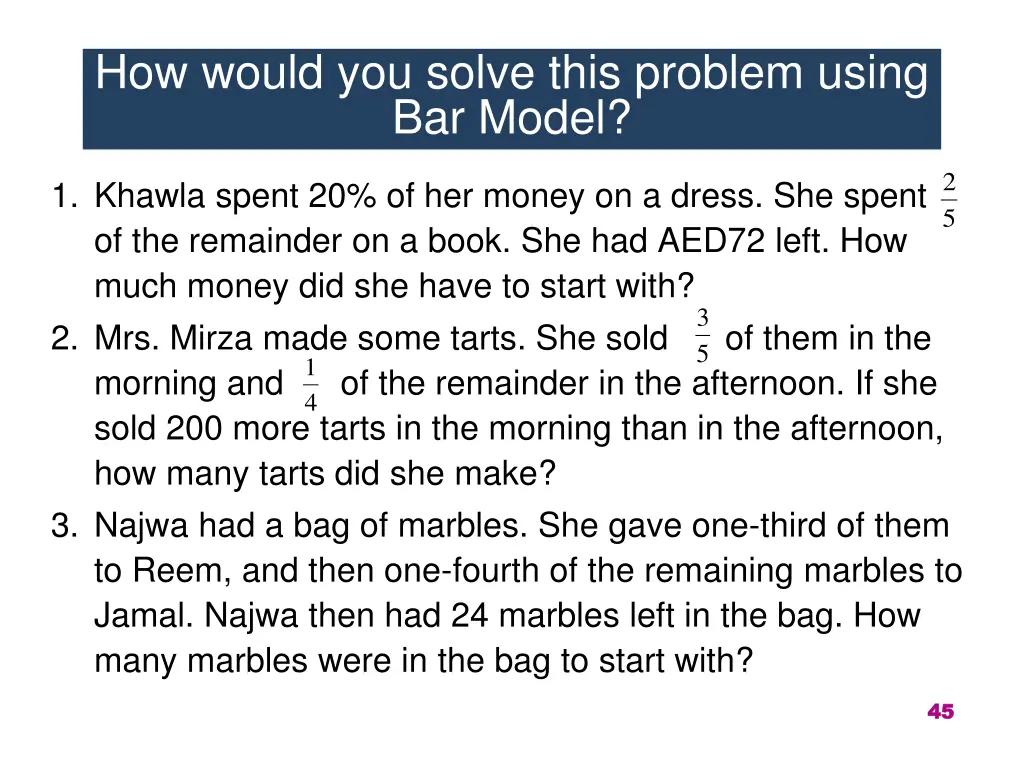 how would you solve this problem using bar model