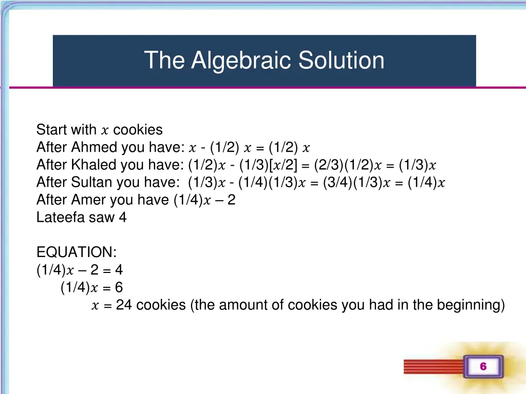 the algebraic solution