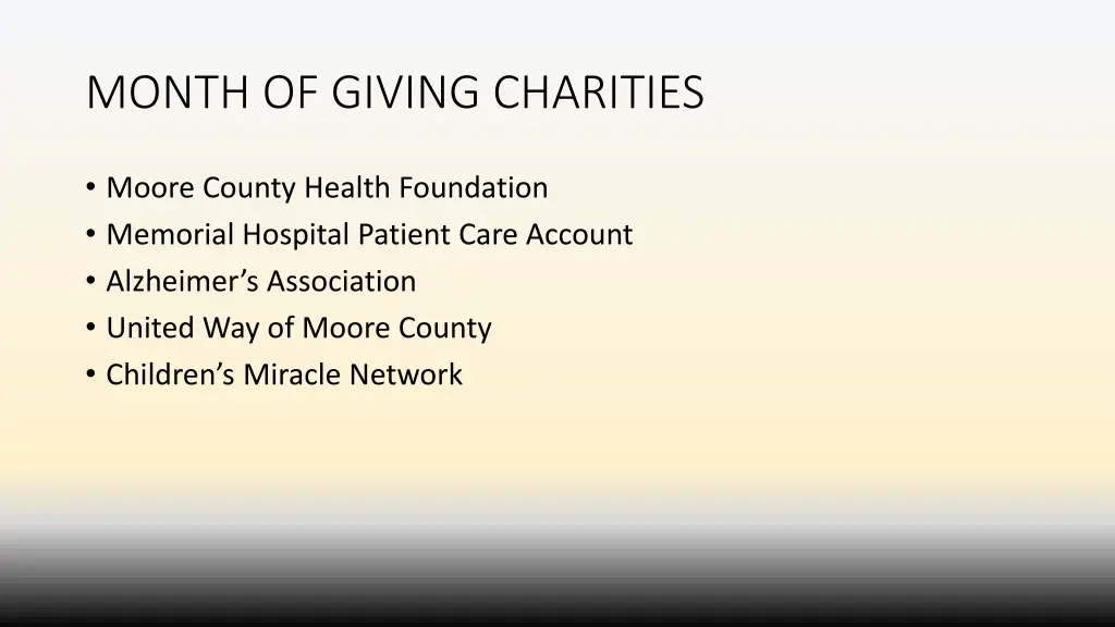 month of giving charities