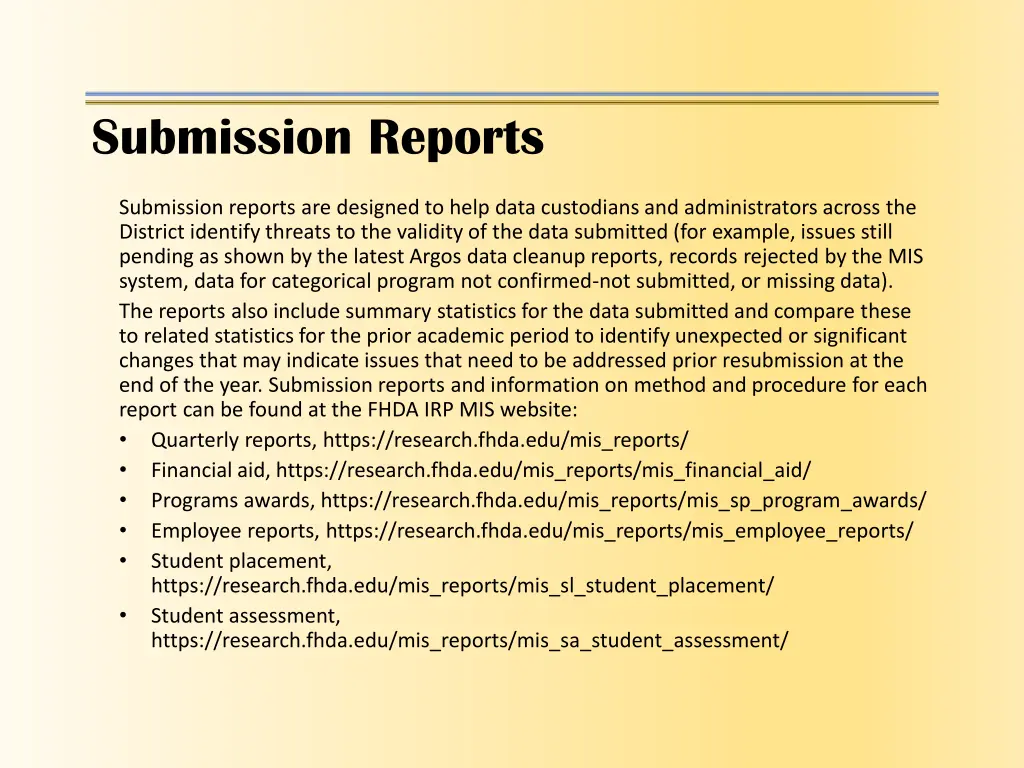 submission reports