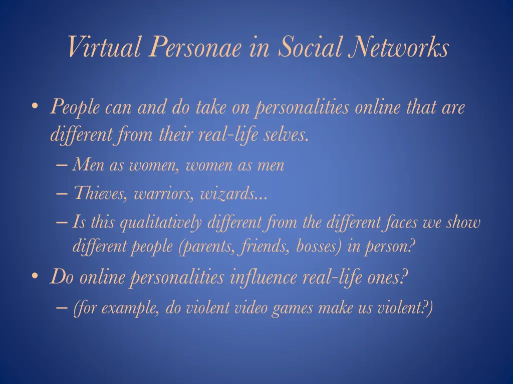 virtual personae in social networks