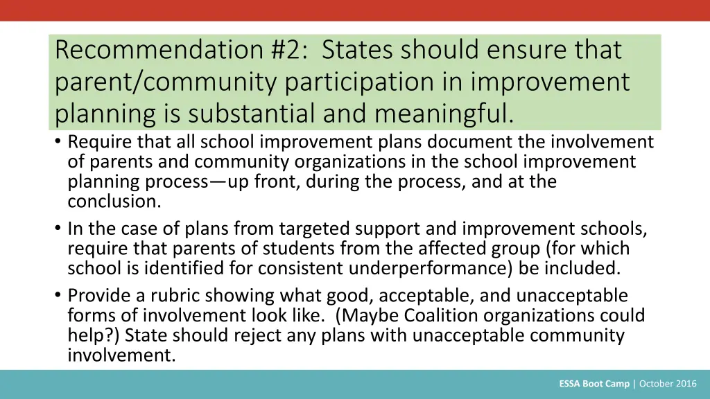 recommendation 2 states should ensure that parent