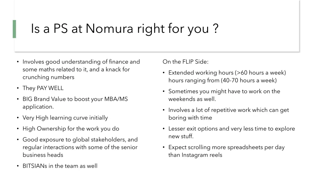 is a ps at nomura right for you