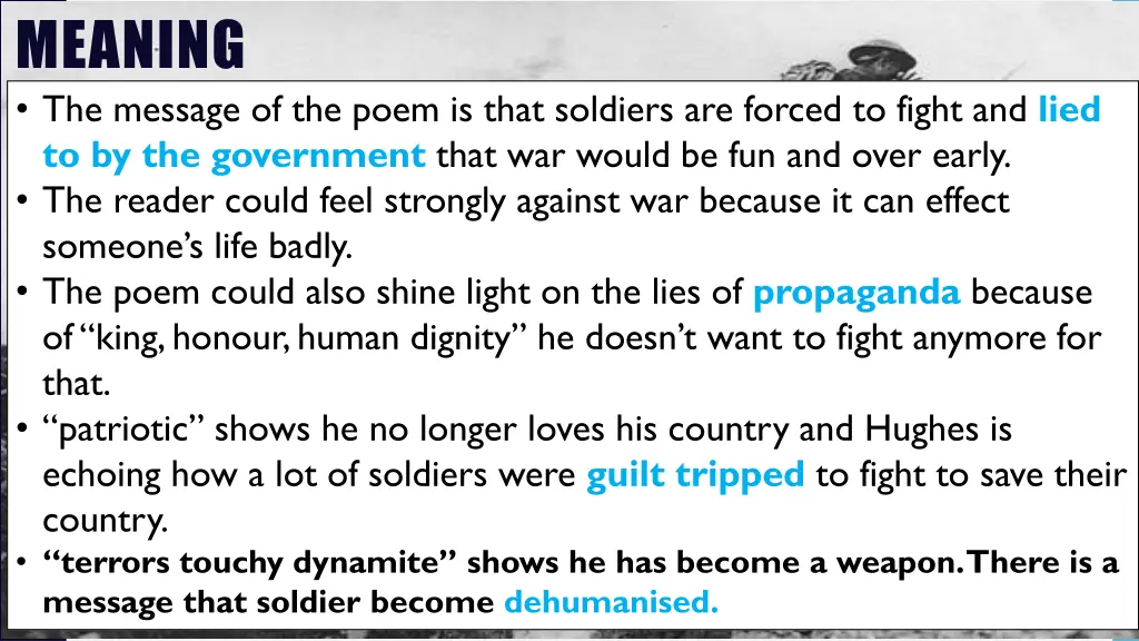 meaning the message of the poem is that soldiers