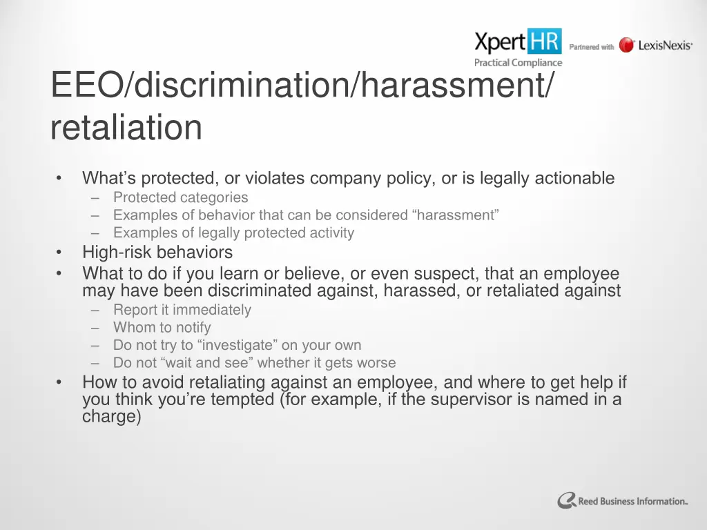 eeo discrimination harassment retaliation