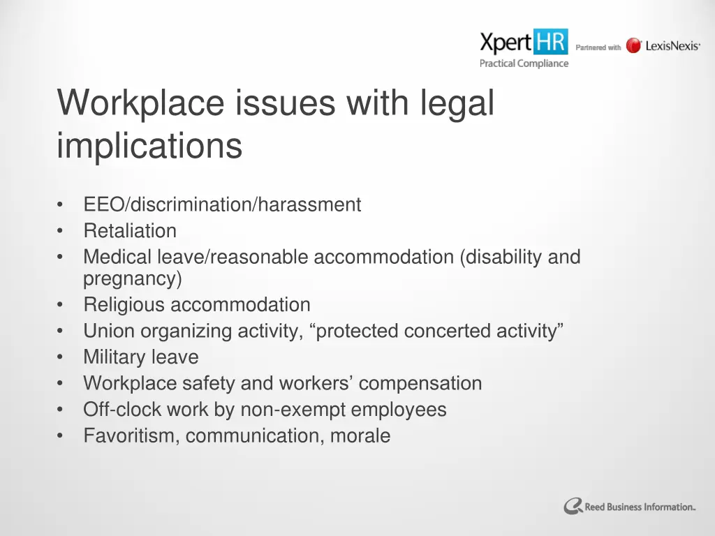 workplace issues with legal implications