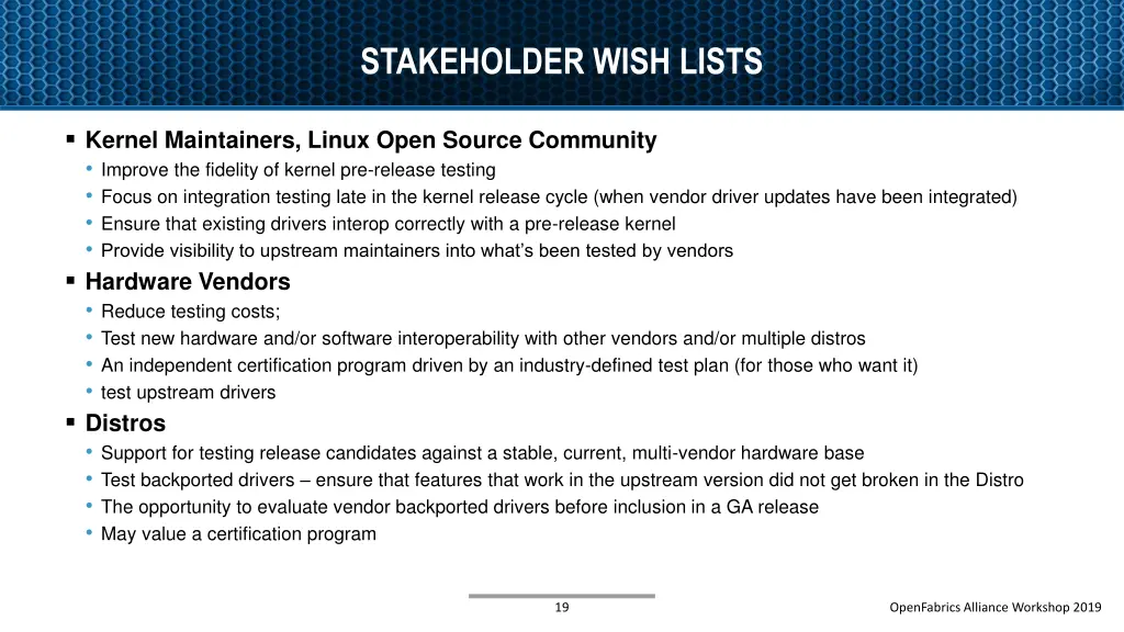 stakeholder wish lists