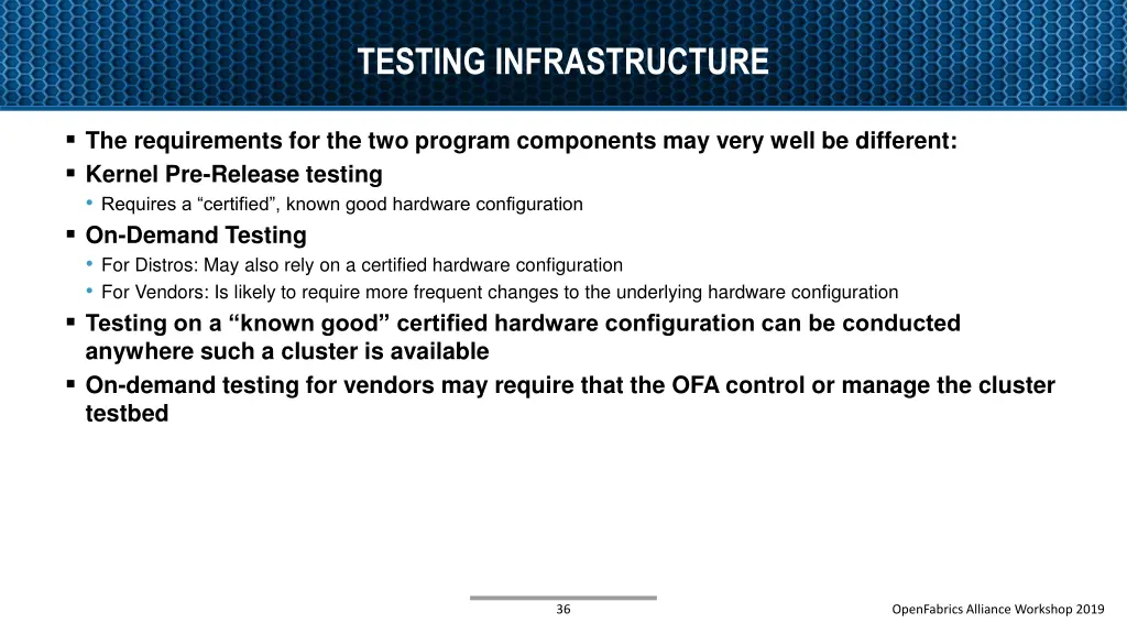 testing infrastructure