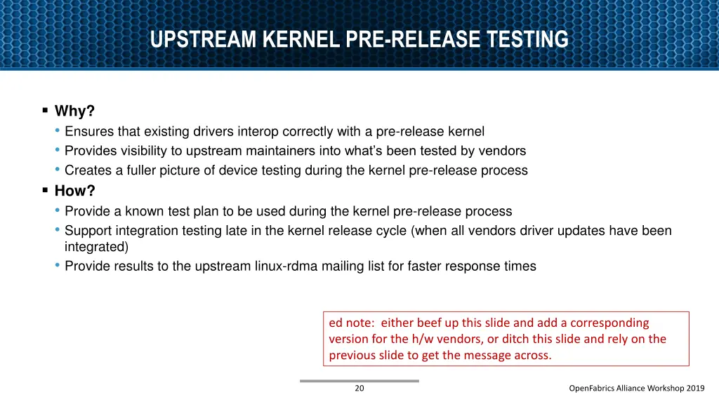 upstream kernel pre release testing