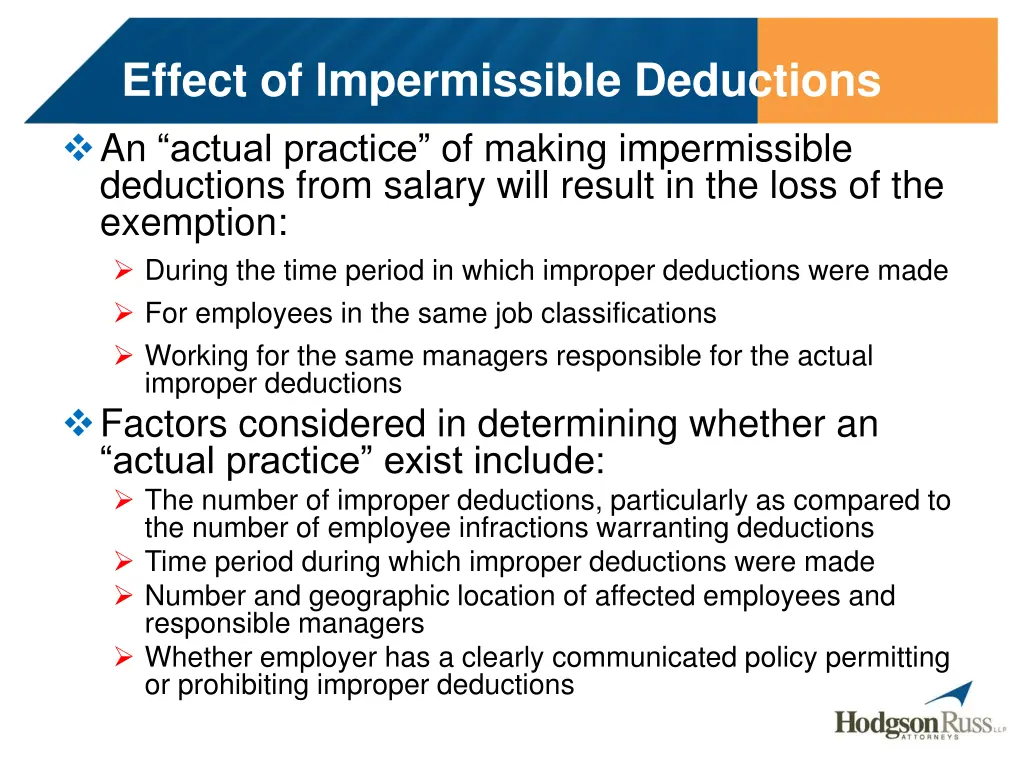 effect of impermissible deductions an actual