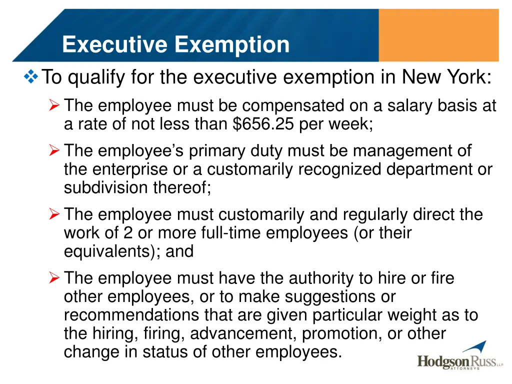 executive exemption to qualify for the executive