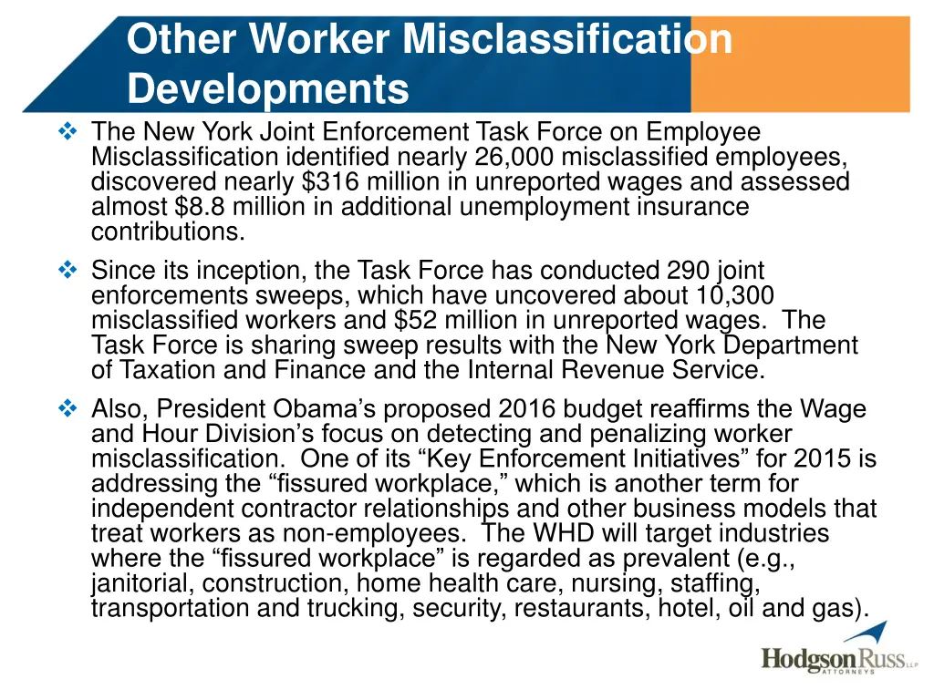 other worker misclassification developments