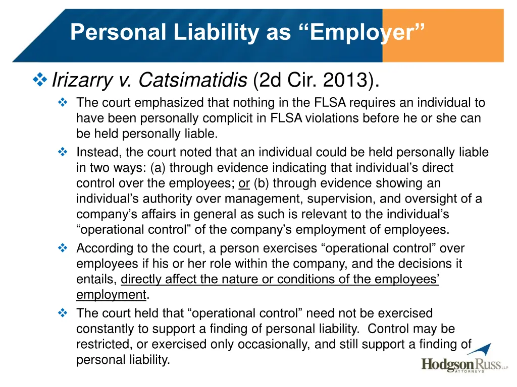 personal liability as employer 1