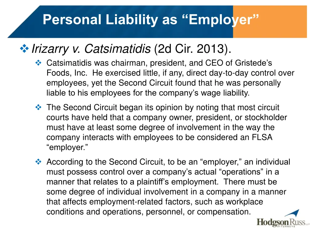 personal liability as employer