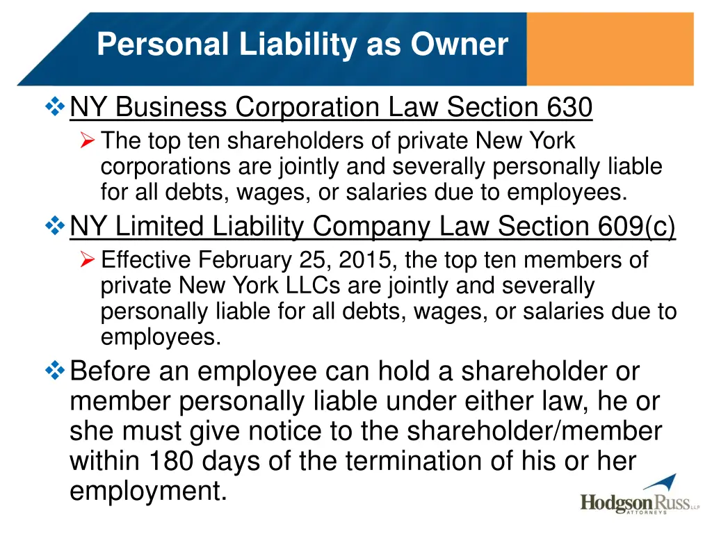 personal liability as owner