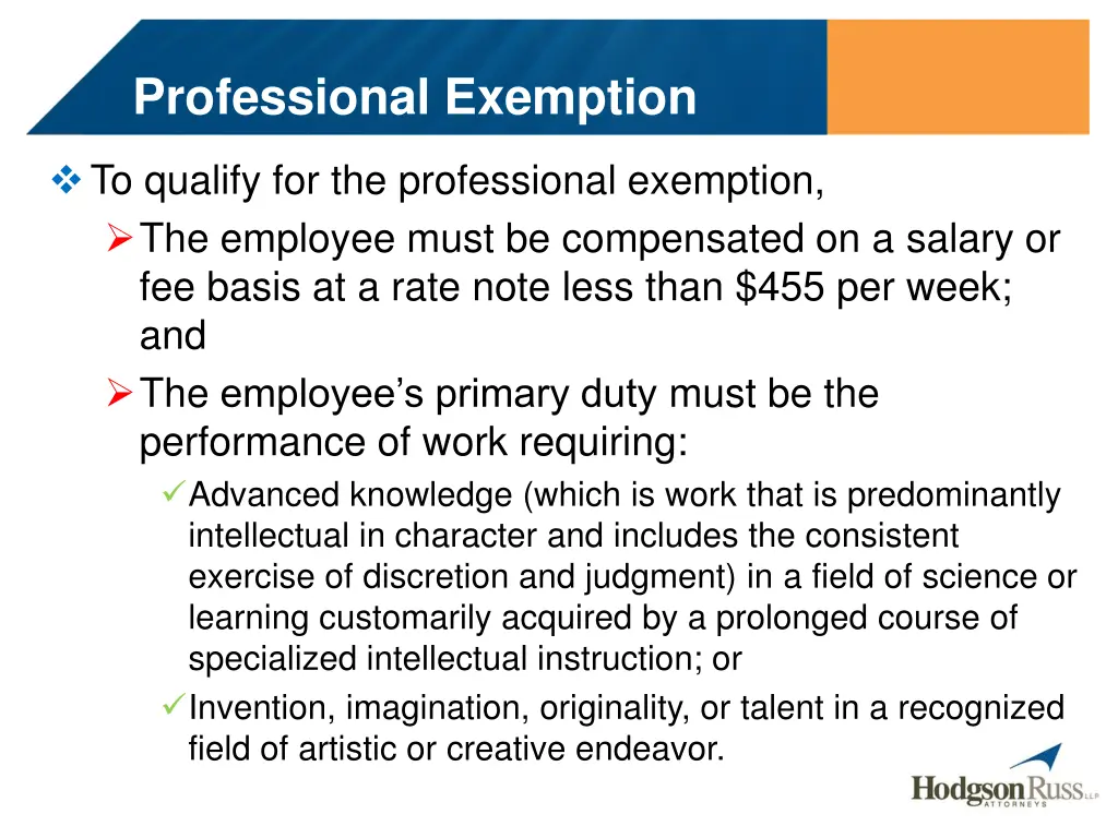 professional exemption