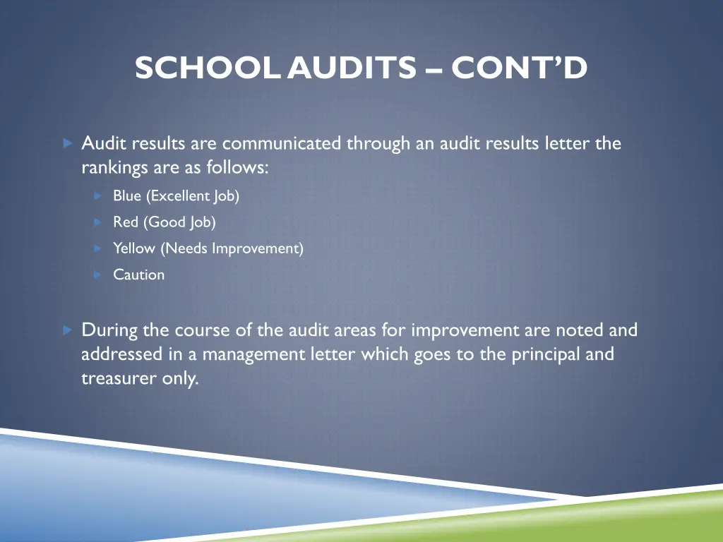 school audits cont d