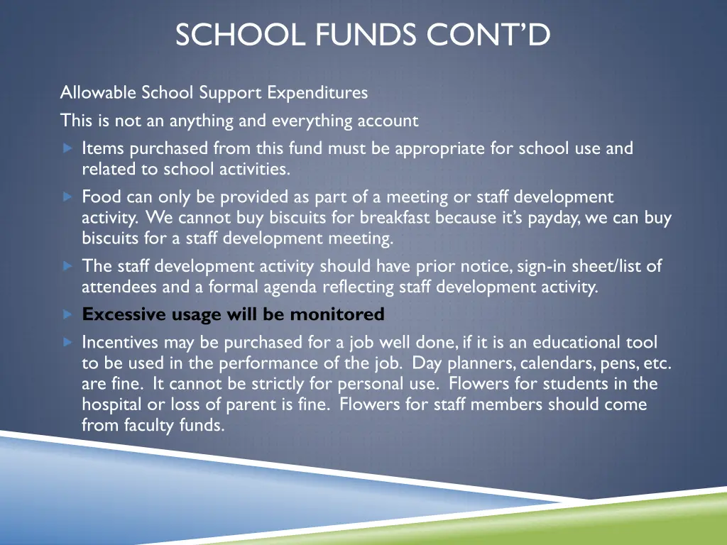 school funds cont d 2