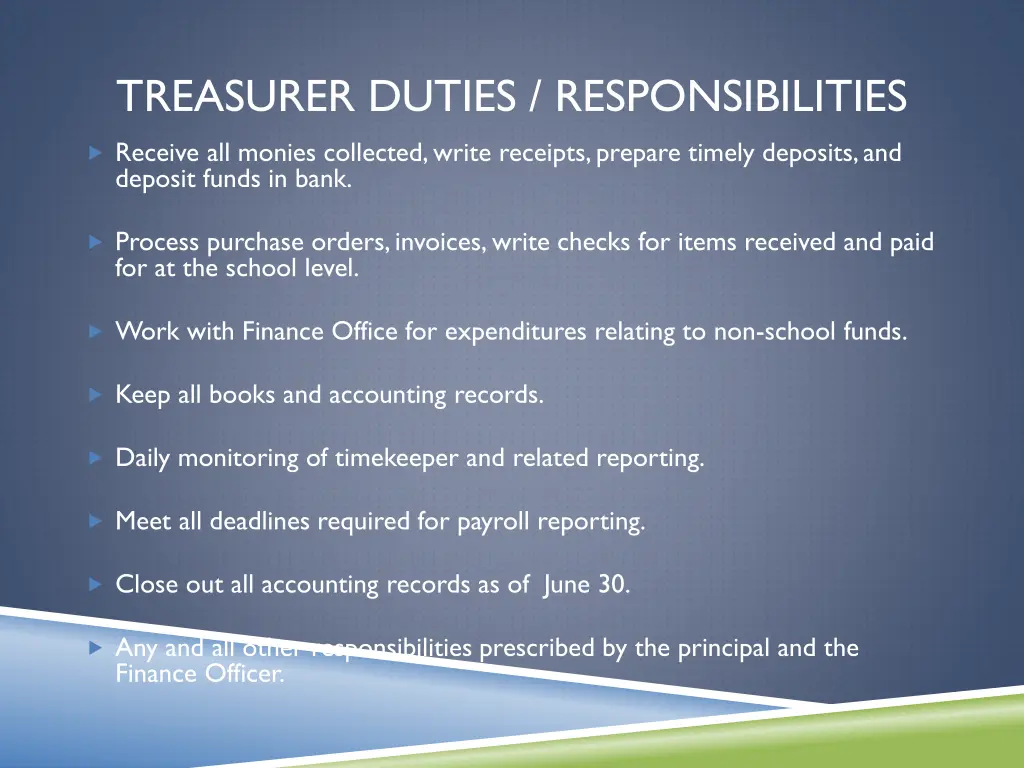 treasurer duties responsibilities