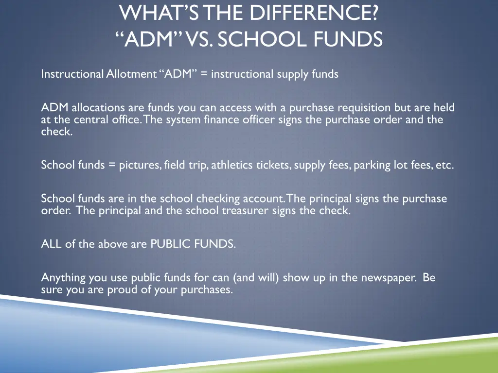 what s the difference adm vs school funds