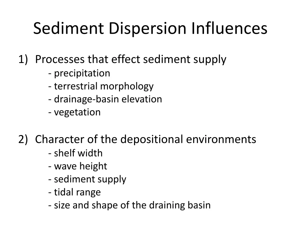 sediment dispersion influences