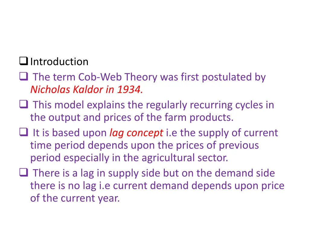 introduction the term cob web theory was first