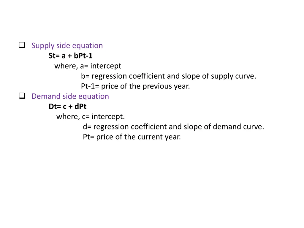 supply side equation st a bpt 1 where a intercept