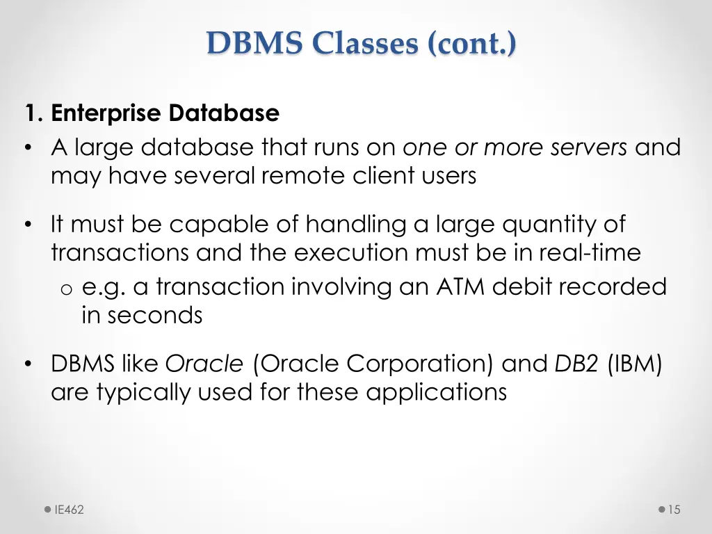 dbms classes cont