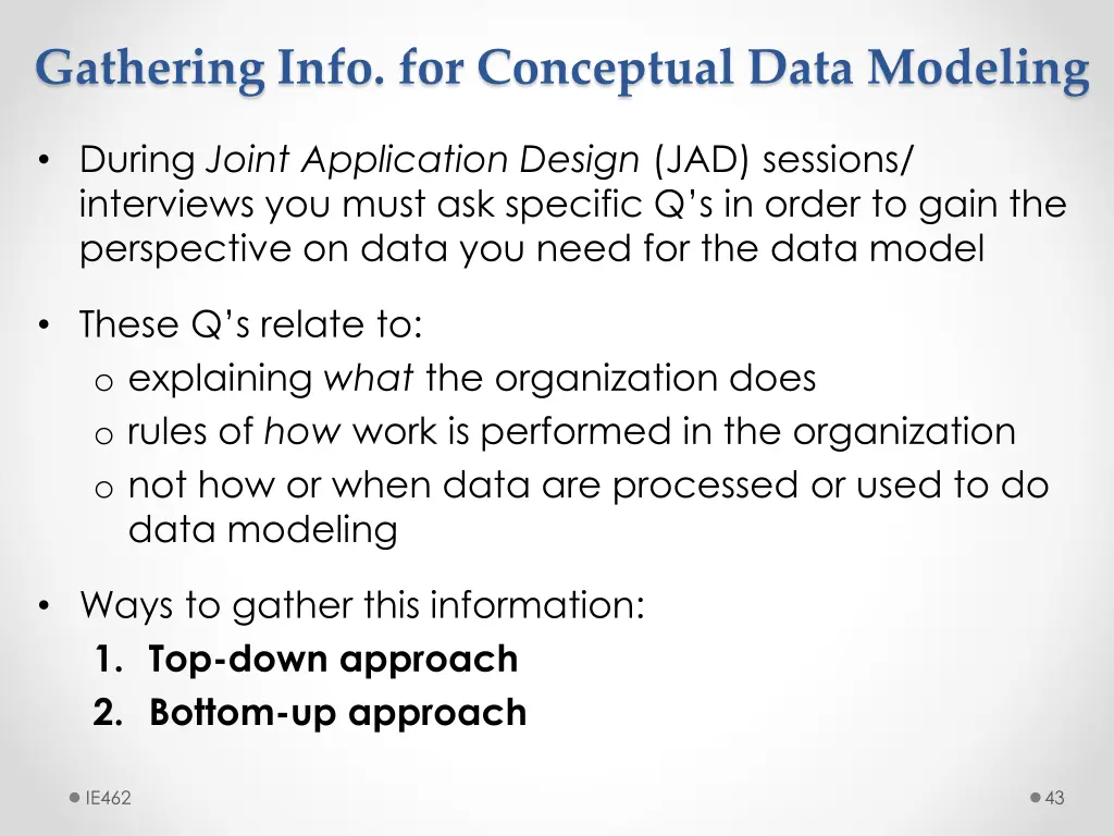 gathering info for conceptual data modeling