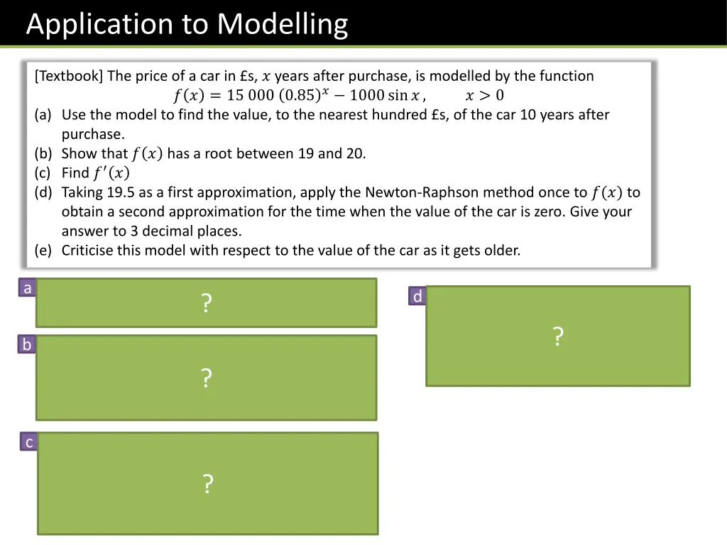 application to modelling