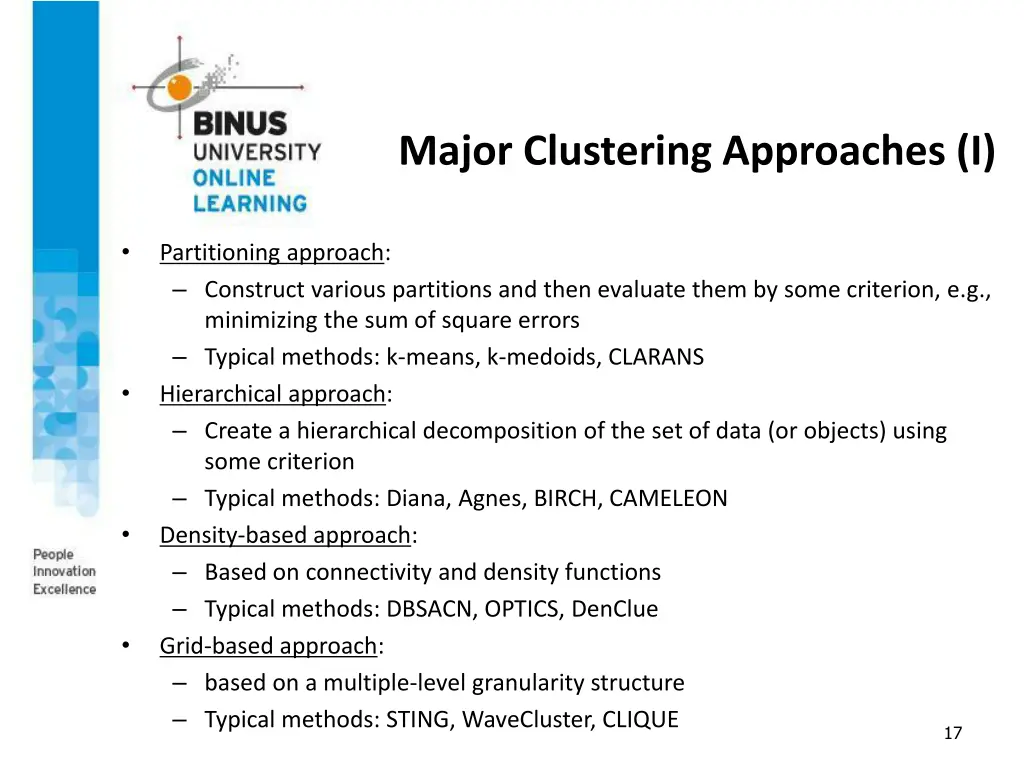 major clustering approaches i