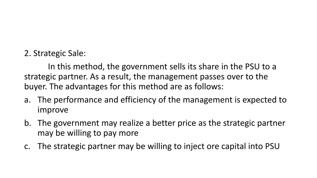 2 strategic sale in this method the government