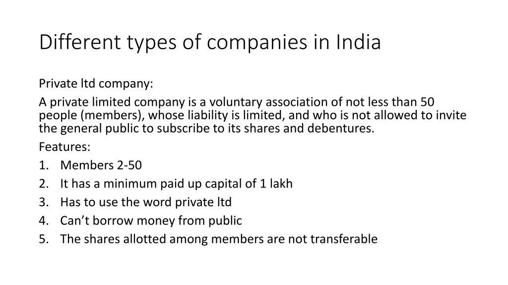 different types of companies in india