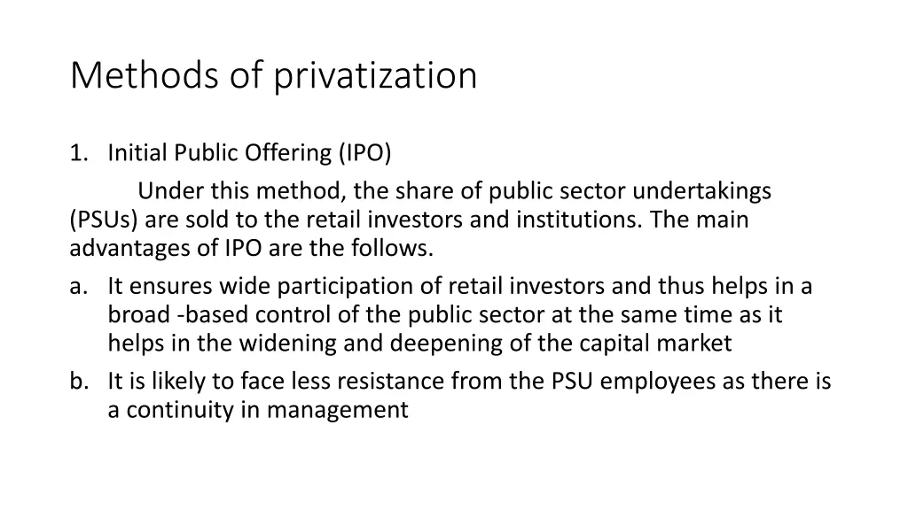 methods of privatization