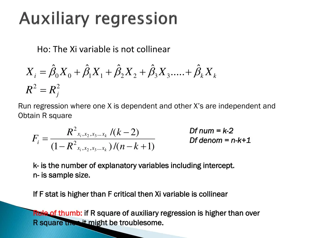 ho the xi variable is not collinear