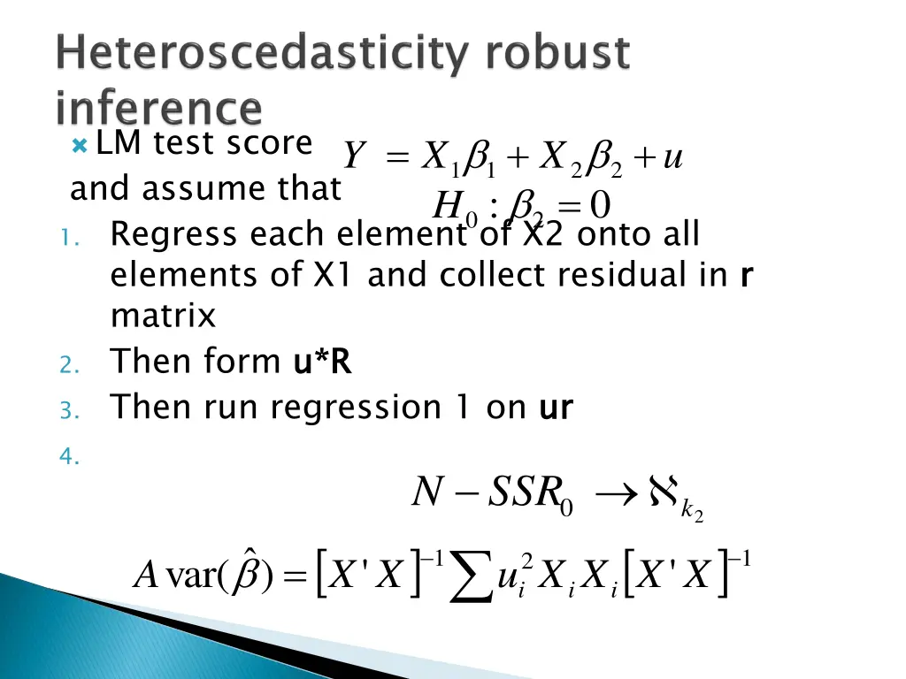 lm test score and assume that 1 regress each