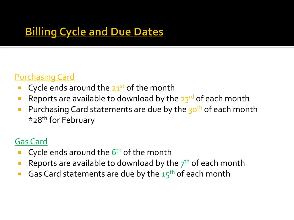 purchasing card cycle ends around