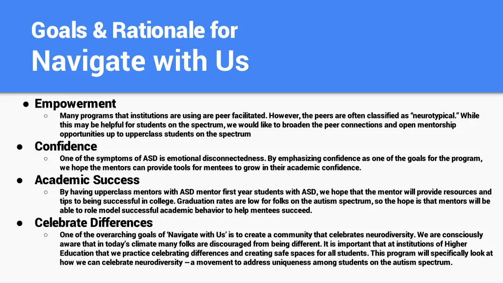 goals rationale for navigate with us