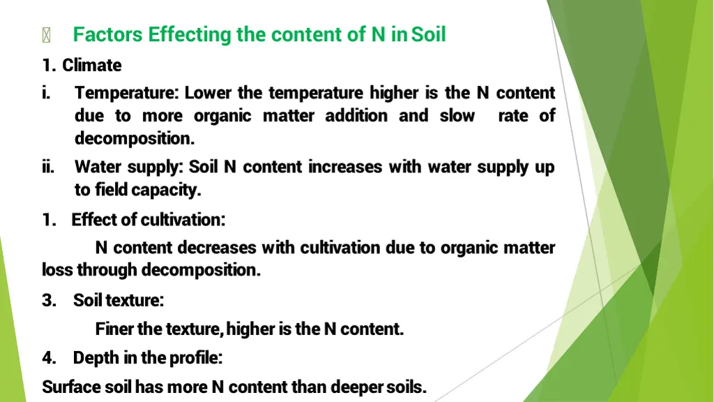 factors effecting the content of n insoil