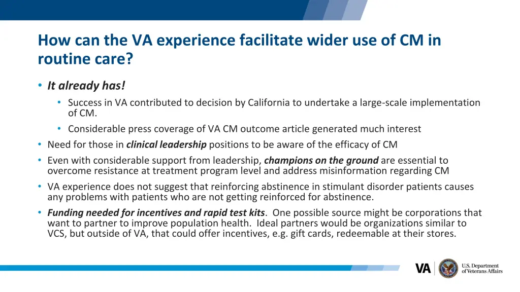 how can the va experience facilitate wider