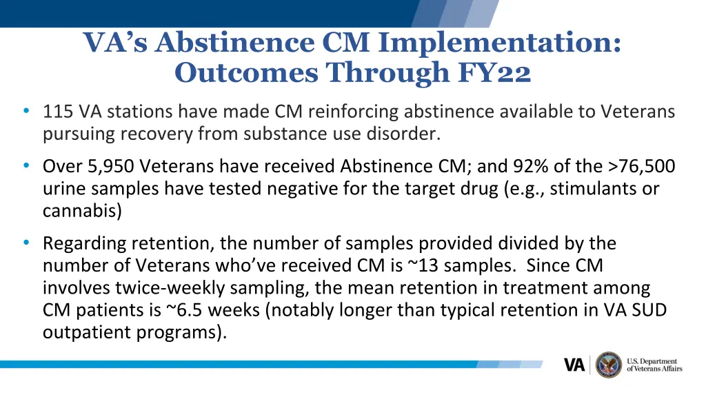 va s abstinence cm implementation outcomes