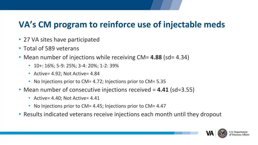 va s cm program to reinforce use of injectable